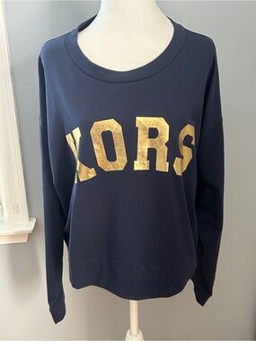 NWT Michael Kors Womens XL Cropped Foil KORS Logo Sweatshirt Midnight Blue $110